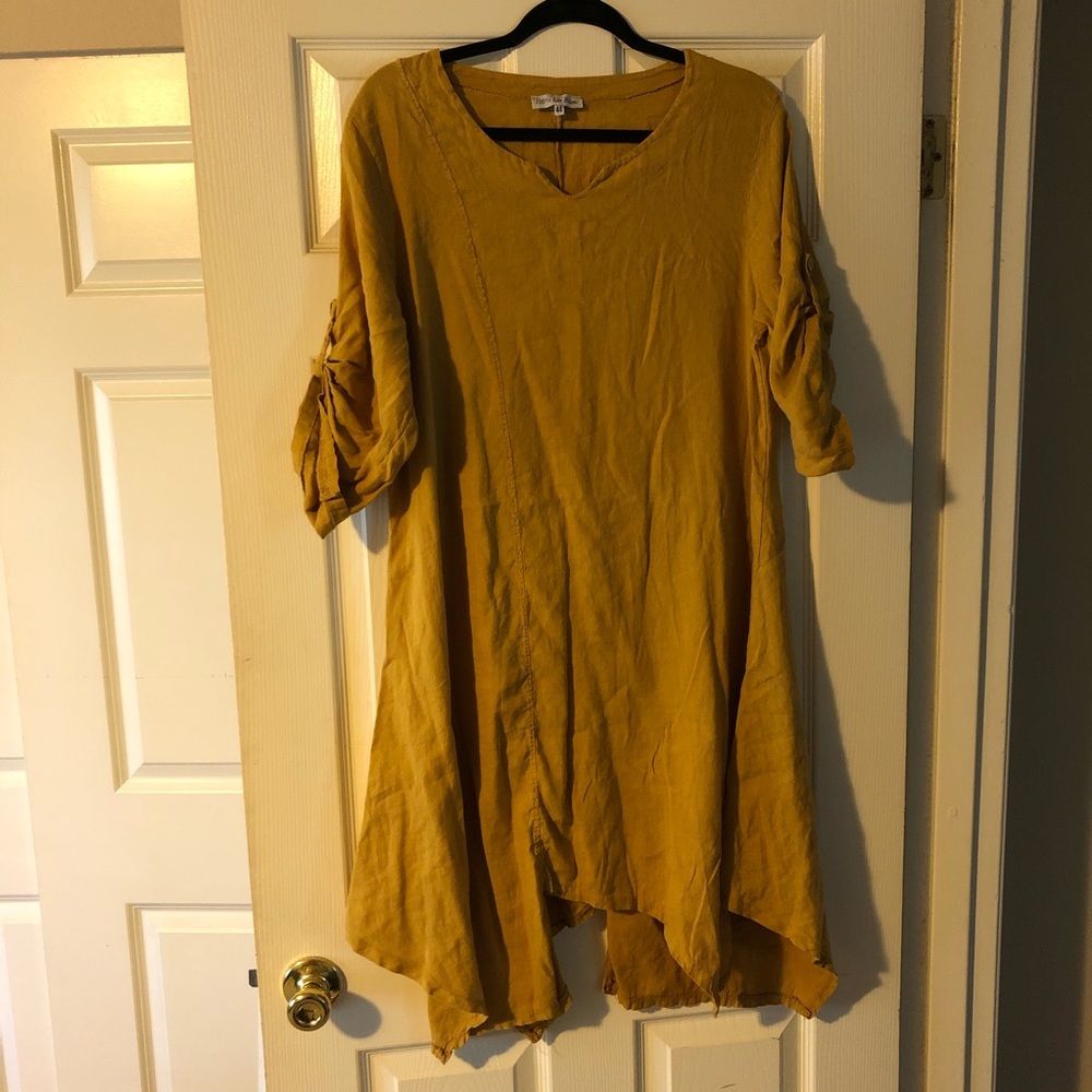 Lin blanc Mustard yellow made in Italy 100% linen tunic